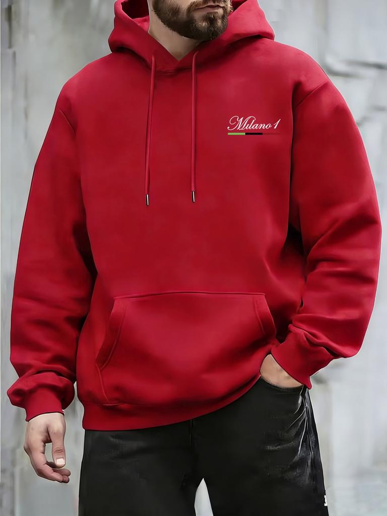 Street Style Loose-fitting Top, Simple Retro Print Men's Hooded Sweatshirt, Autumn and Winter Casual Top