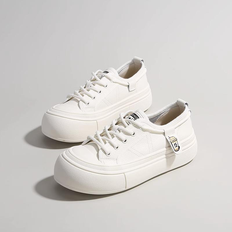 Kožené dámské boty s tlustou podrážkou, malé bílé boty, nízké, šněrovací, korejské, dvoje nošení, ležérní boty, platformové boty