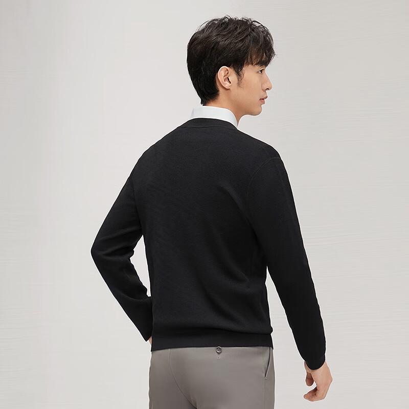 Qipai Men's Jacquard Round Neck Wool Blend Pullover Sweater