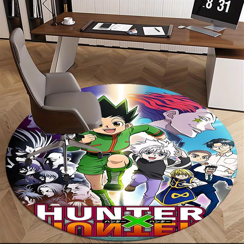 1pc Hunter x Hunter Anime Cartoon Design Round Carpet for Office Chair Mat, Non-Slip Rug Suitable for Home Decoration, Living Room, Bedroom