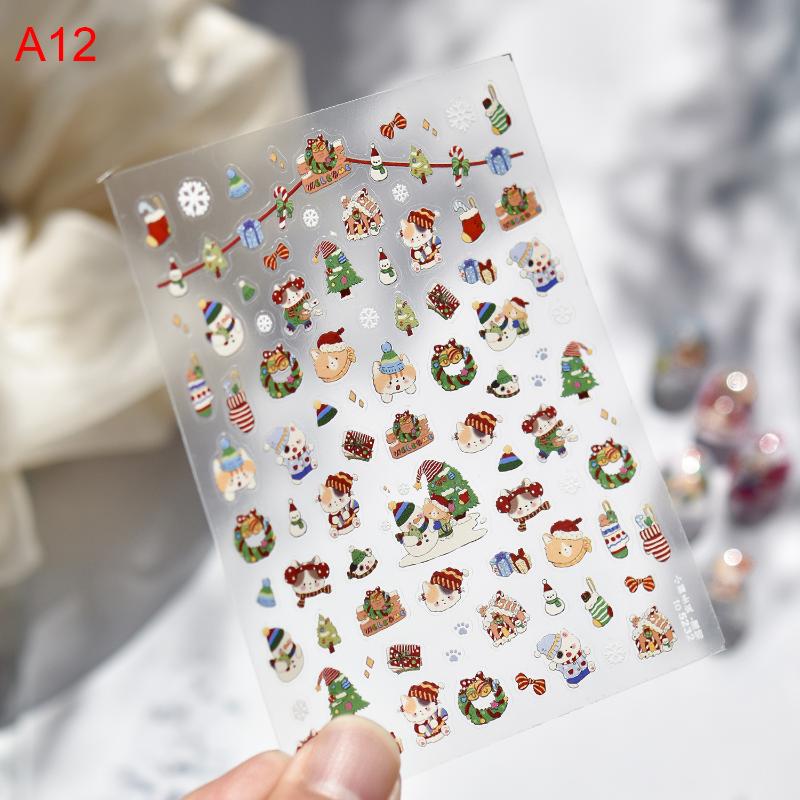 1Sheet Snowflake Penguin Sticker For Nails Cute Crystal Ball Lace Red Hat Star Bow Christmas Tree Nail Art Stickers Decoration
