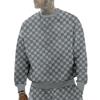 Men's Round Neck Jacquard Chessboard Base Layer Top Casual Long Sleeve Sweatshirts