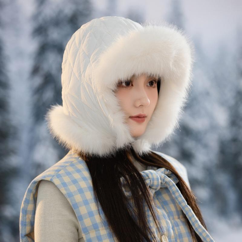 Winter hat female rabbit hair plush headgear plush thickened cold and windproof ear protection warm cap