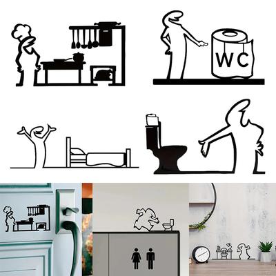 1pc La Linea Minimalist Line Art Stickers Door Sticker Bedroom, Kitchen, Bathroom Sign Cartoon Character Design Home Decoration