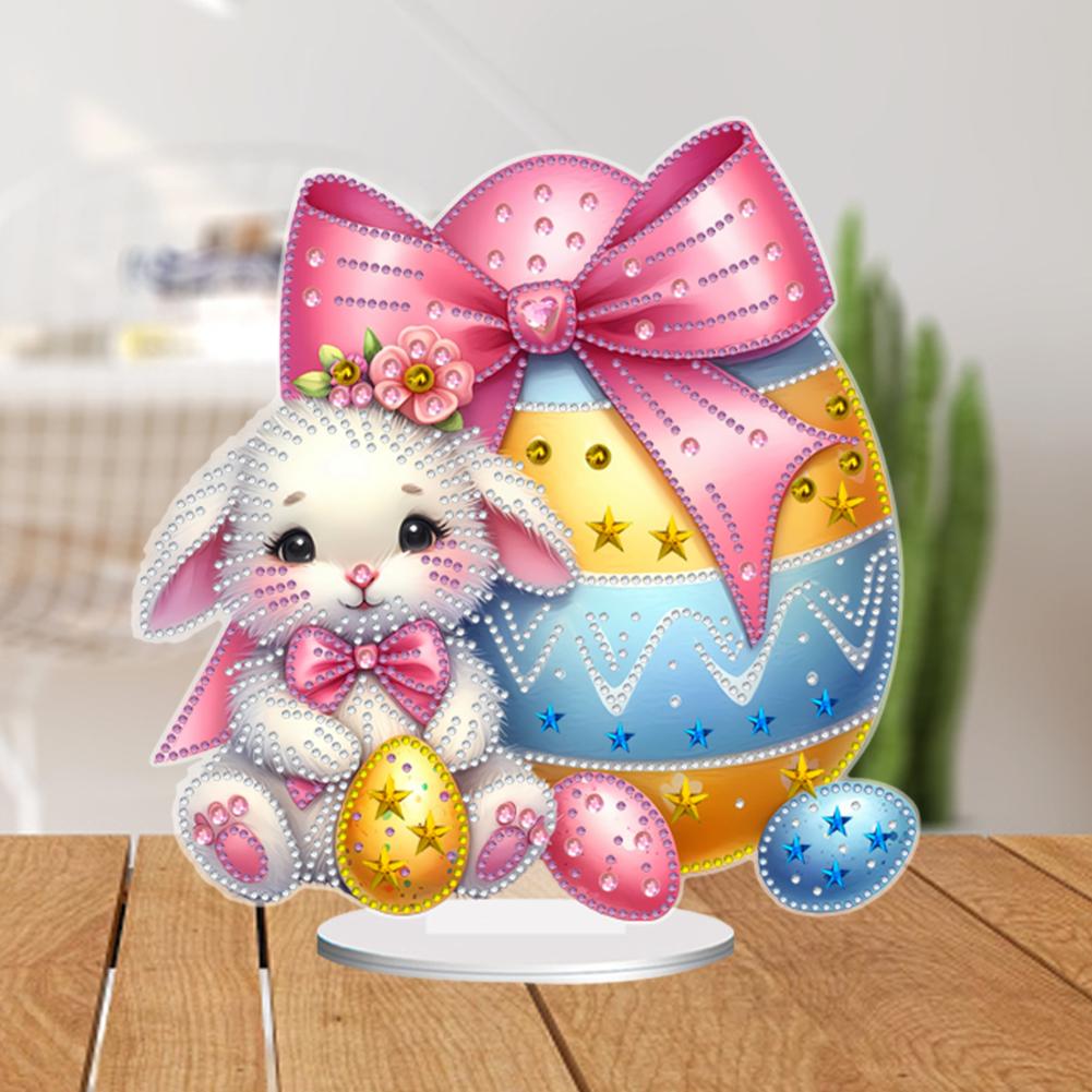 2D Flat Print Easter Bunny Egg DIY Double-Sided Printed Single-Side Drill 5D DIY Diamond Art Tabletop Decor for Adults Beginner