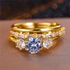 Female White Round Zircon Stone Ring Set Trendy Yellow Gold Color Engagement Cute Bride Wedding  Gift For Women