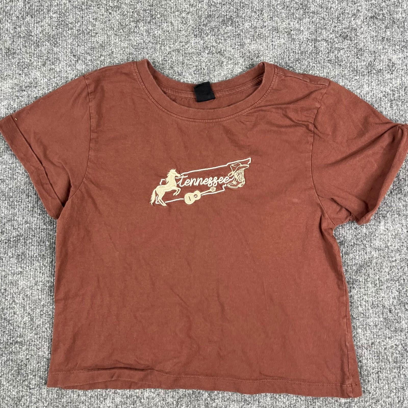 Vibe N  T-Shirt Womens Size S Brown Tennessee Embroidered Cropped Cotton Western S