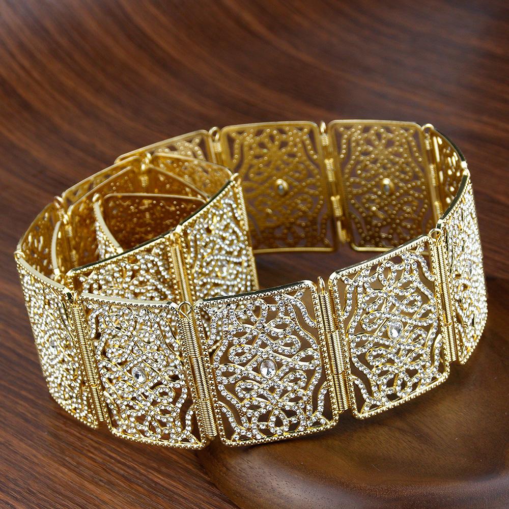 Goldfarbener schicker Kristallgürtel für Frauen, Braut, Hochzeitskleid, Metall-Taillenkettengürtel