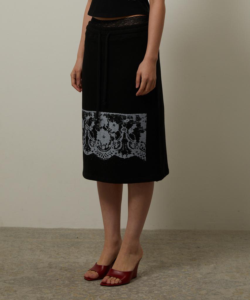 Gimeo Lace Printed Midi Skirt Black