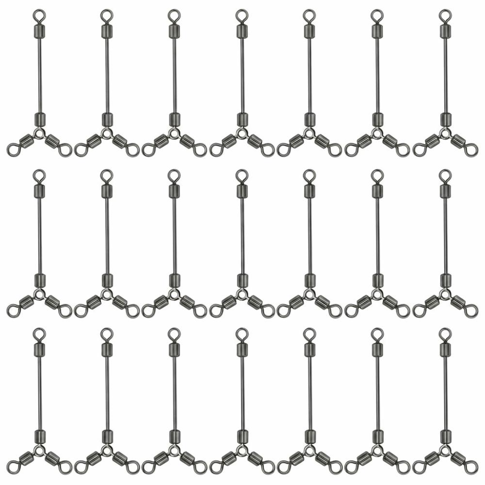 

30PCS Flexible Rotation Fishing Swivels Copper 3 Way Rolling Swivels Fishing Tackle 12#