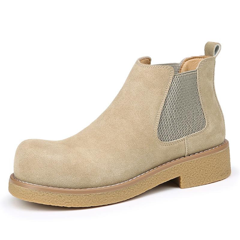 Minimalist Chelsea Boots Men's Leather Big Head Martin Boots Men's Trendy Short Boots Thick Sole Heightening British Style Casual Men's Boots