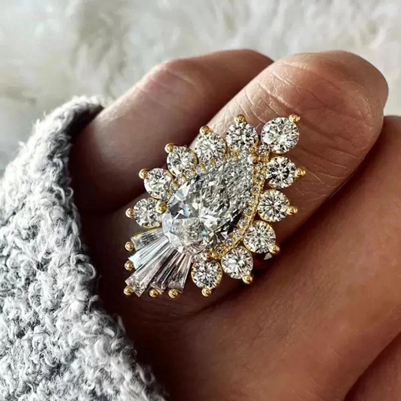 

CAOSHI Sparkling Cubic Zirconia Rings for Women Geometric Design Wedding Party Zircon Two Color Available Finger Accessories 6