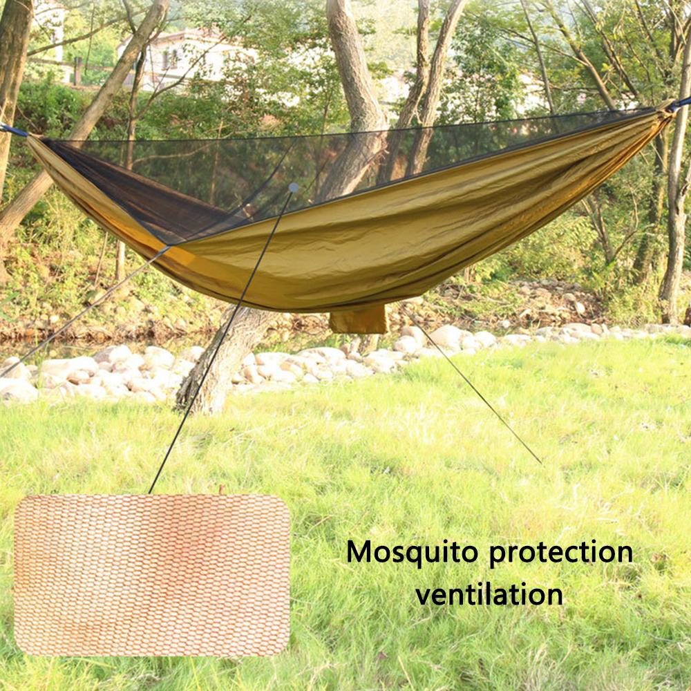 

260x140cm Tree Hanging Hammock Camping Bedding with Mosquito Net Blackish Green