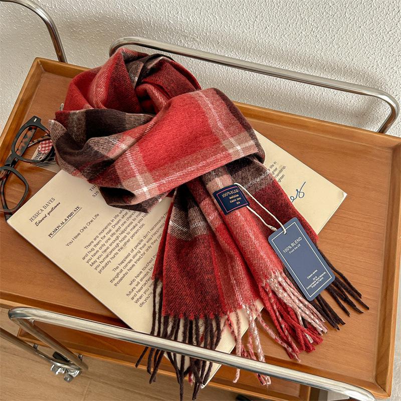 Vielseitiger, weicher und klebriger Karoschal aus Kaschmirimitat mit Quaste für den Winter, luxuriös, neu, modisch, verdickter, warmer Schal für Damen