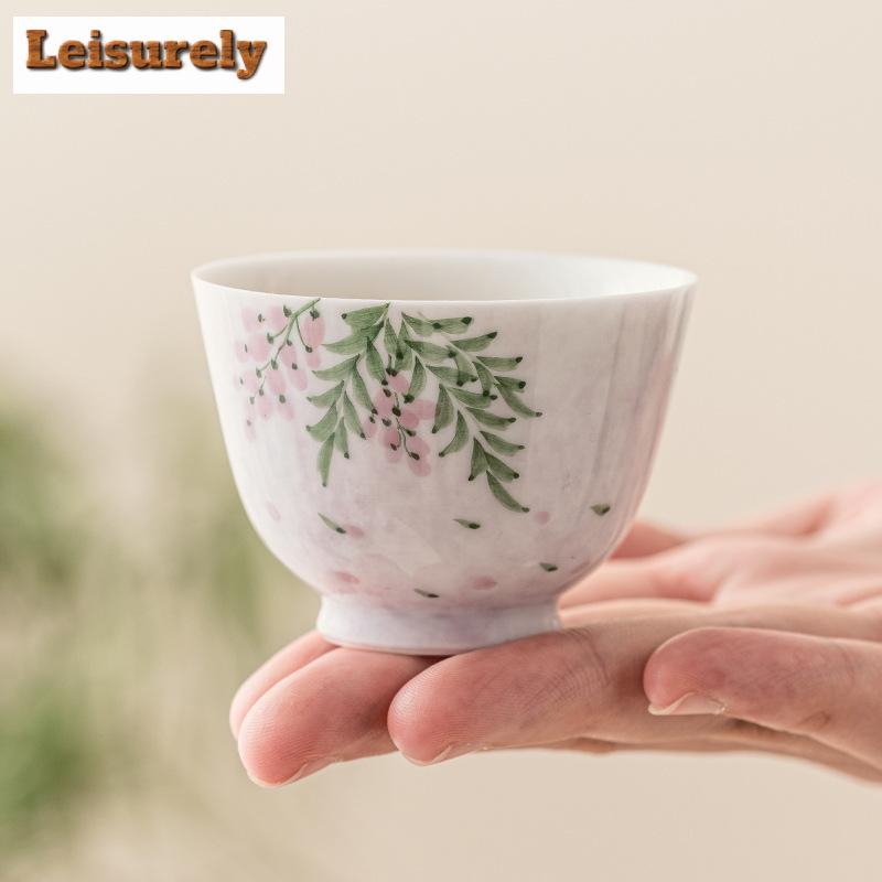 2pc/set Hand Drawn Wisteria Flower Tea Cup Beauty Master's Single Cup Meditation Cup Beautiful Tea Pair Kung Fu Teaset Drinking