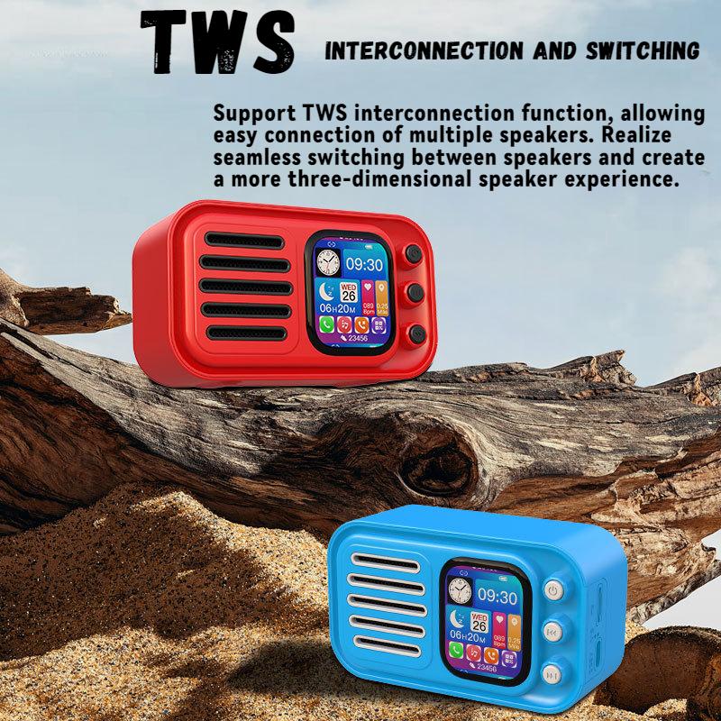 Tragbarer, kabelloser Bluetooth-Lautsprecher für Zuhause, im Freien, Handheld, Desktop, Songtextanzeige, Touchscreen, Wecker, Zeitanzeige