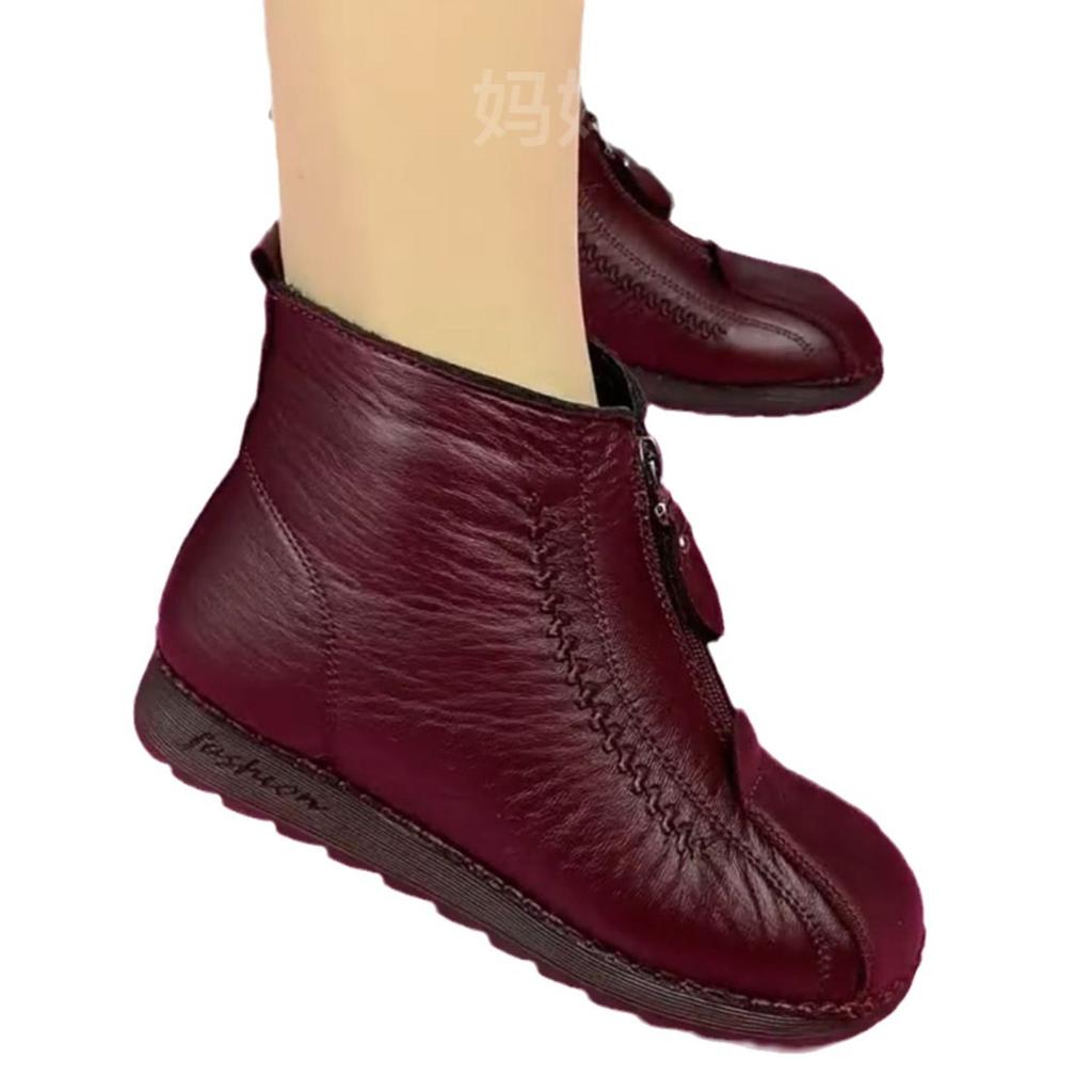 Chaussures en coton d'hiver pour femmes, chaussures en cuir imitation, imperméables et antidérapantes, chaussures en coton pour mère d'âge moyen, bottes chaudes en coton avec laine de lapin