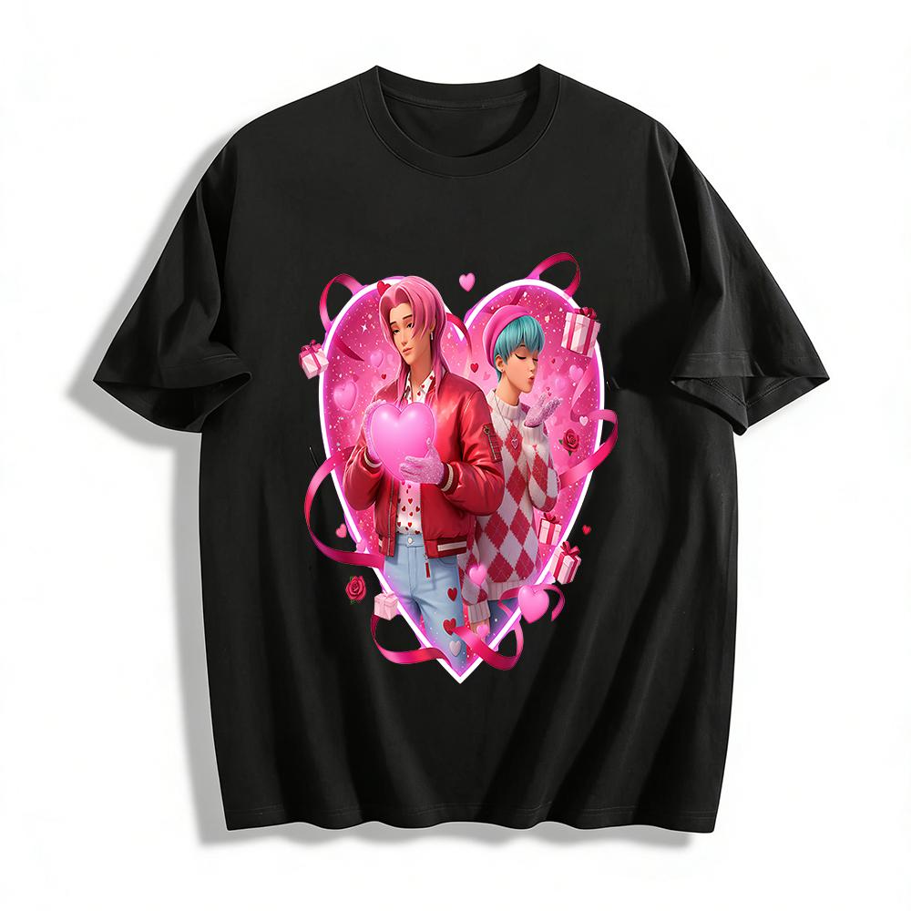 

Valentine s Day Pink Heart Print Sweatshirt For Couples Romantic Love Themed Matching Tops Pure cotton T-shirt XXS