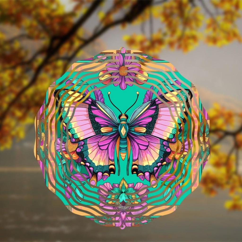 10 Zoll Metall Schmetterling Windspiel Duale Drehrichtung mit Haken Keine Batterie benötigt Perfekt für Garten Hof Dekoration Geschenk für Familie Freunde