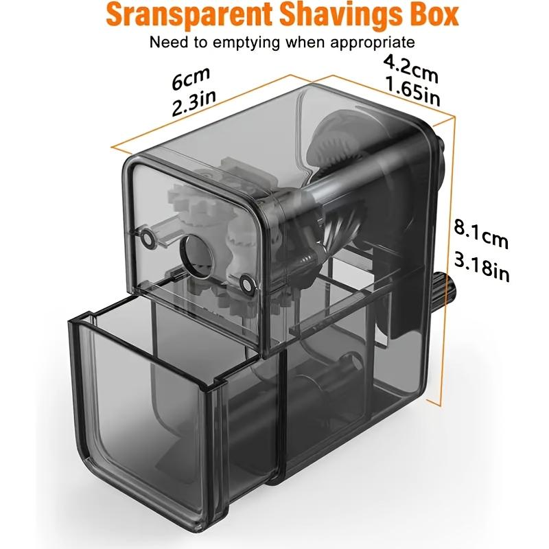Schwarzer manueller Bleistiftspitzer mit transparentem Fach - Multifunktionales Handspitzwerkzeug für Schüler, Schulen, Klassenzimmer und Künstler