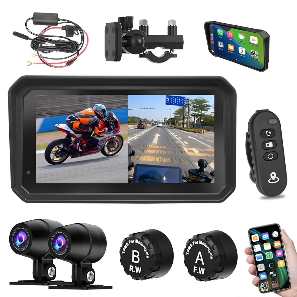 Motorcycle DVR Dual Recording And Split Screen Display Motorcycle DVR Support Tire Pressure Sensor