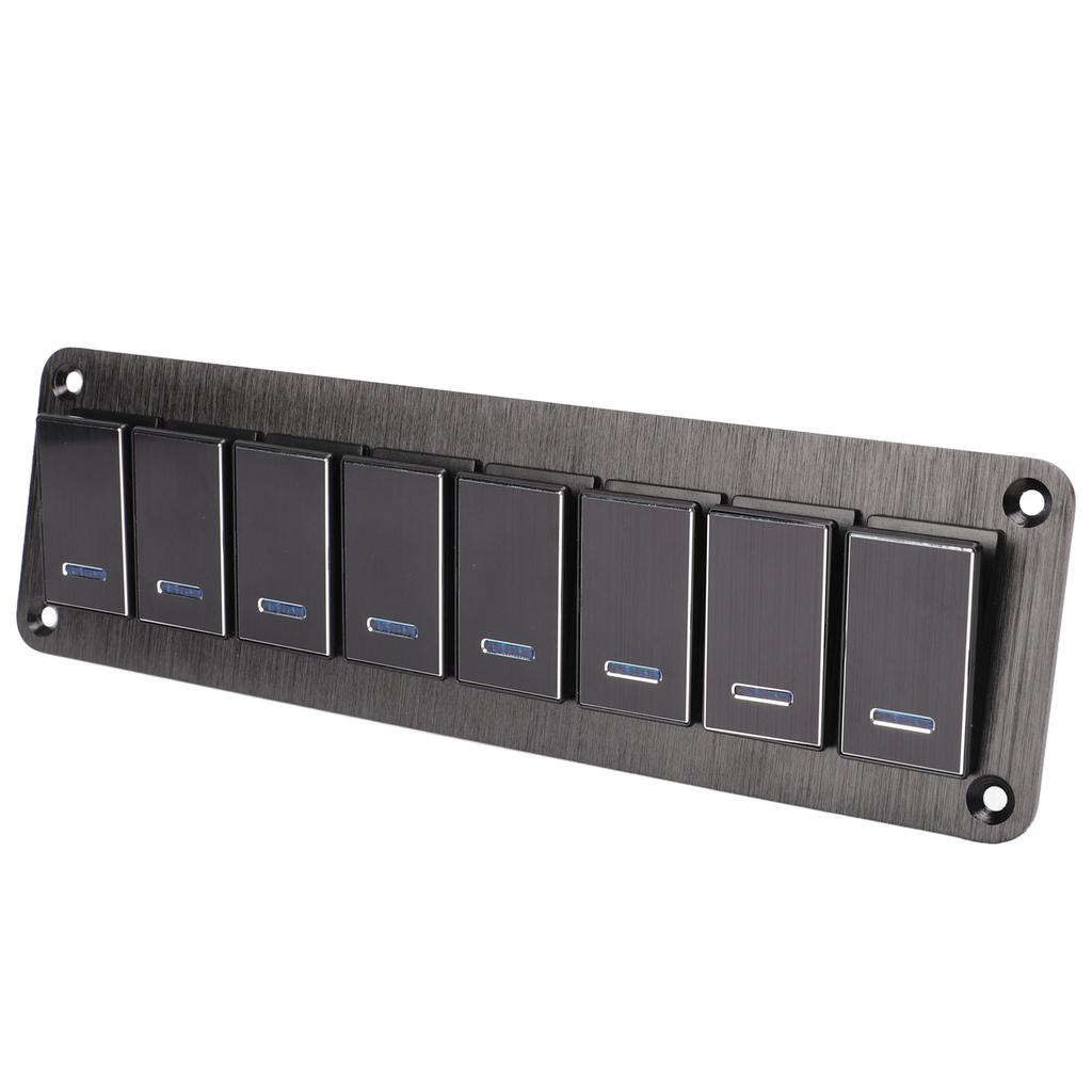 8 Gang Rocker Switch Panel 12‑24V Aluminum Alloy 3 Pin Blue LED Toggle On Off Light Control for Car RV Motorcycle Bus