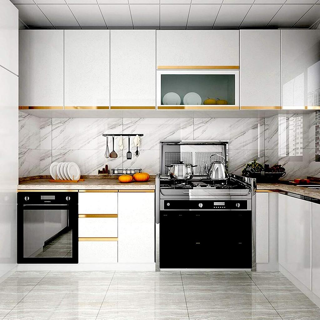 PVC DIY Pearl Film Waterproof Wallpaper Room Self-adhesive Black White Wardrobe Kitchen High Gloss Paste Furniture Wall Stickers