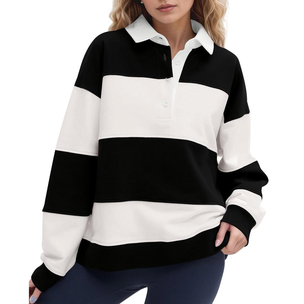 Women's Stylish Casual Loose Fit Long Sleeve Pullover Sweatshirt with Zipper and Collar