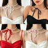 Korean Faux Pearl Multicolor Ribbon Bow Necklace - Stylish & Versatile Women's Fashion.