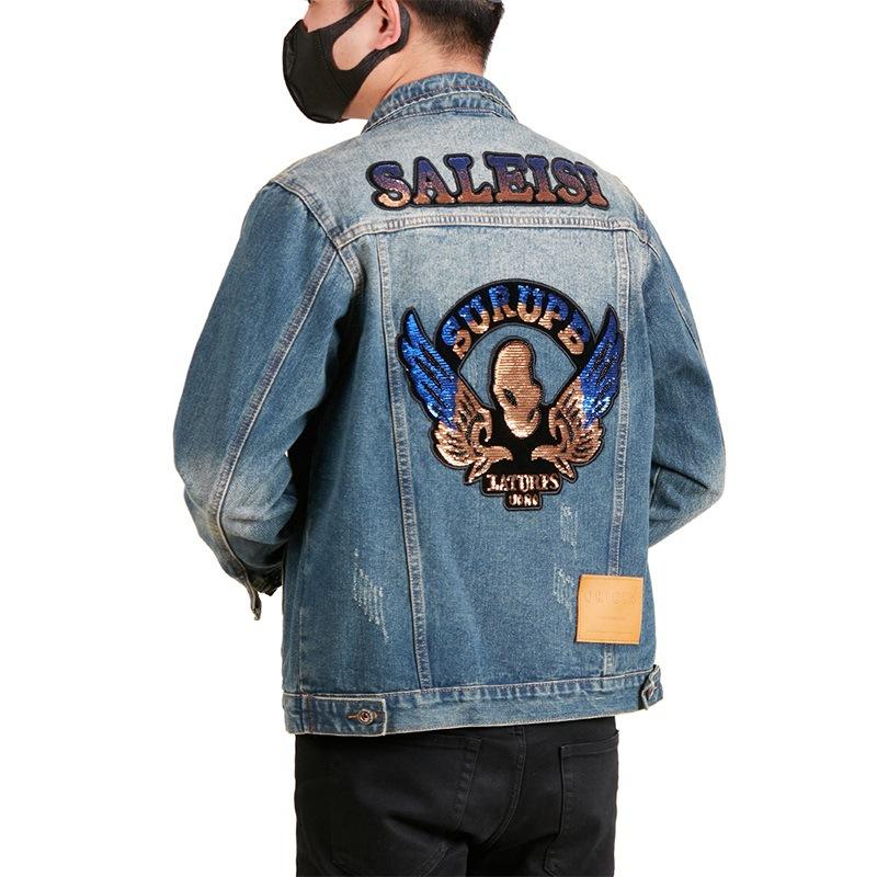 Embroidered Denim Jacket Men's Spring and Autumn New Loose Trendy Heavy Industry Retro Tooling Jacket