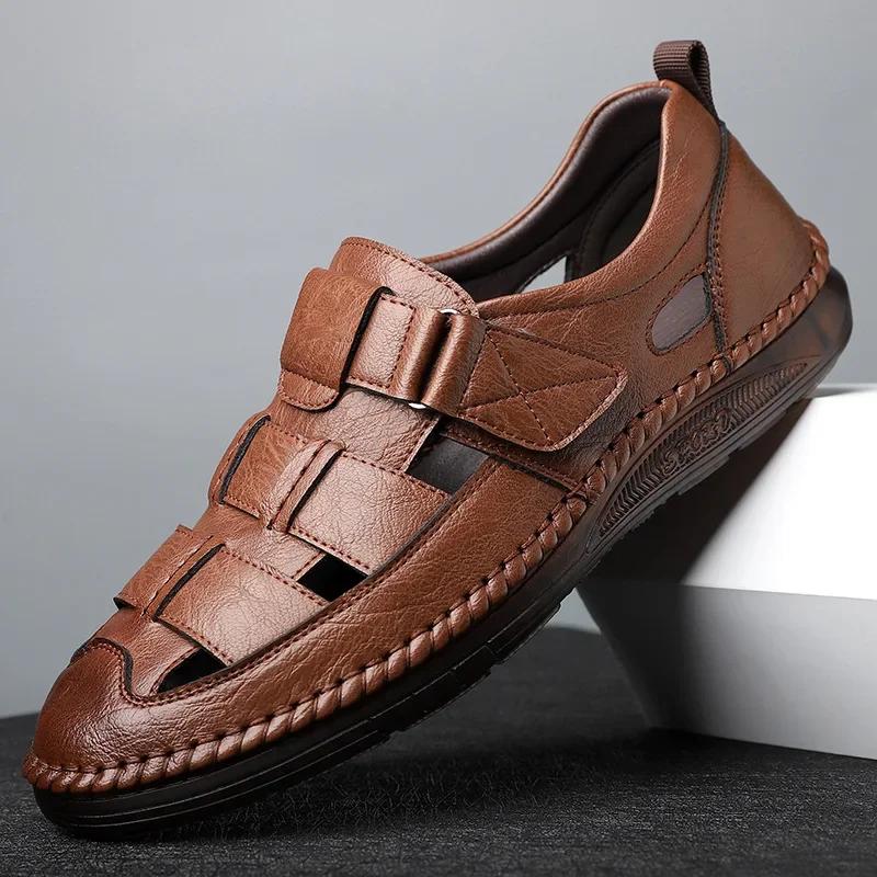 Leather Summer Men's Business Casual Loafers Hollow Sandals Men Chaussure Hommes Size 38-44 Zapatos De Hombre Sapatos Masculinos