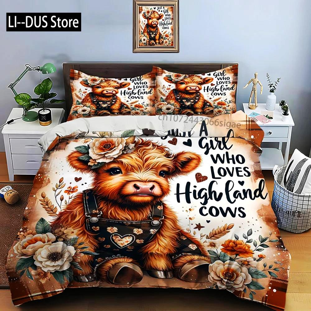 Highland Cattle Print Bedding Set Cute North American Duvet Cover 1 Duvet Cover 2 Pillowcases Adult And Kids Bedding Set Luxury
