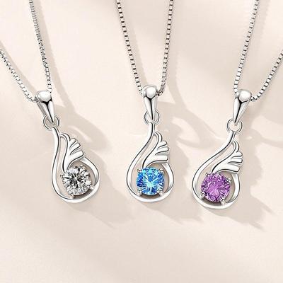 S925 Sterling Silver Angel Wings & Teardrop Necklace – Korean Fashion