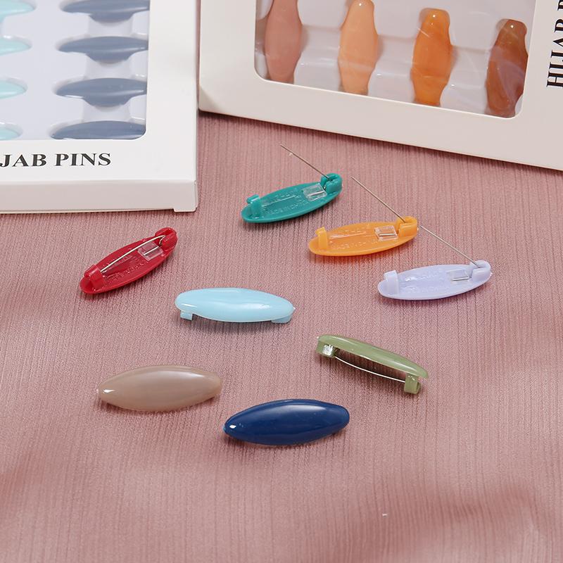 Fashion Muslim Scarf Hijab Pins Oval Plastic Brooches For Women Mixed Colors Clips Fixed Safely Pin Accessories 8PcsBox