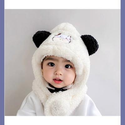 Autumn and Winter Baby Children's Embroidered Plush Hat Cow Cute Ear Protection Hat Warm Scarf Hat Integrated Two-piece Set