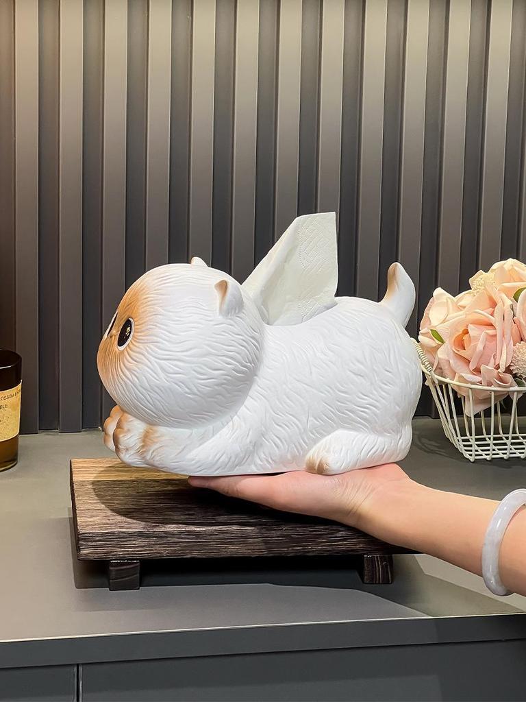 Ceramic Cartoon Cat Tissue Box: Creative High-End Napkin Holder for Living Room 