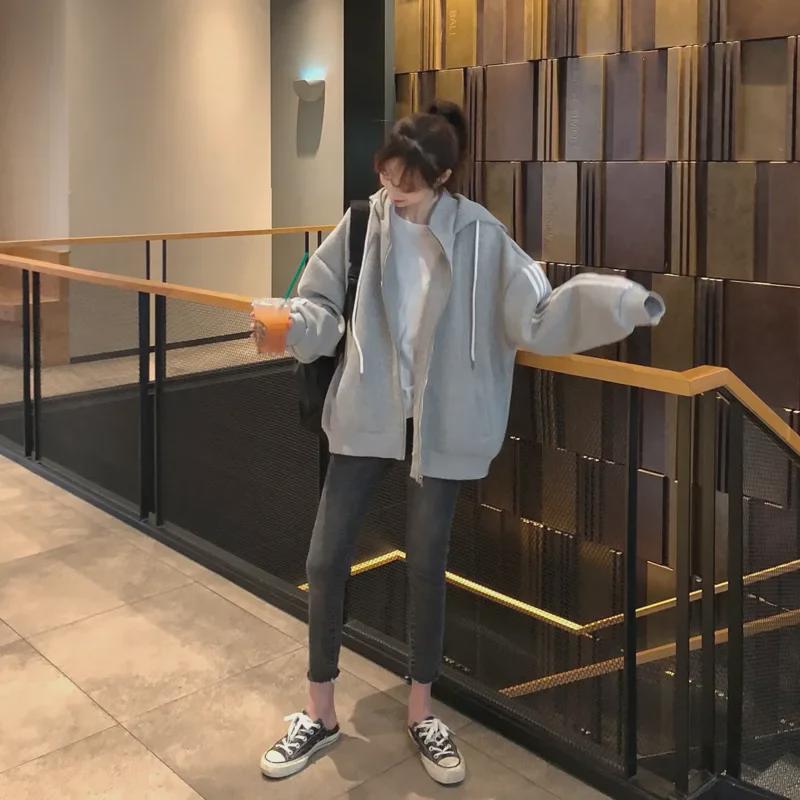 Official Women's Classic Oversized Hooded Zipper Sweater, 2020 Autumn/Winter Plus Velvet Jacket, Trendy Top