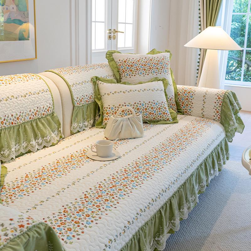All-Cotton French Skirt-Edge Sofa Cushion, Year-Round Use, Rustic Non-Slip Pure Cotton Decor.