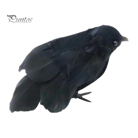 Scary Outdoor Yard Decor Realistic Black Crow Halloween Decor, Lifelike Feathered Raven Figurine Prop Creepy Home Items for Haunted House, Artificial