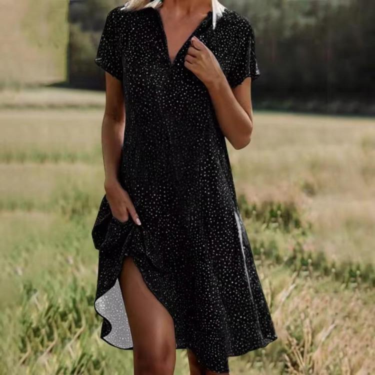 

Летнее женское повседневное платье свободного кроя с V-образным вырезом, коротким рукавом и принтом, длинное, для уличной моды 2XL чёрный