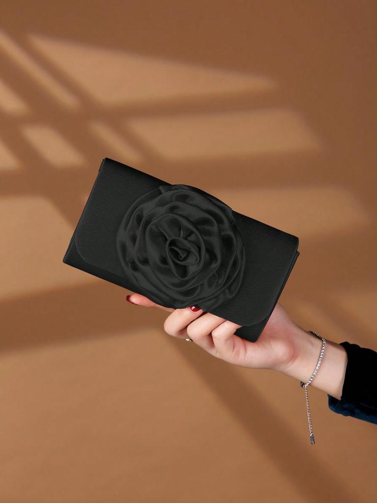 Elegant Clutch Bag With Flannel Flower Women Fashionable Chain Crossbody Bag Party Wedding Prom Banquet Temperament Clutch Bags