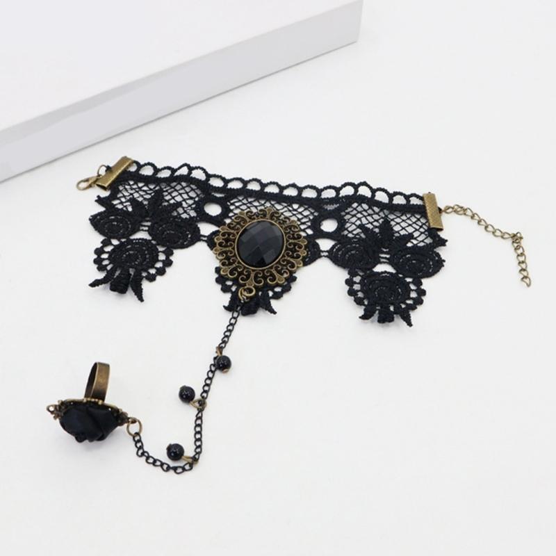 Gothic Lace Choker Necklace Bracelet Earrings Mask Eyemask Halloween Costume Accessories Jewelry for Women Girls Gift