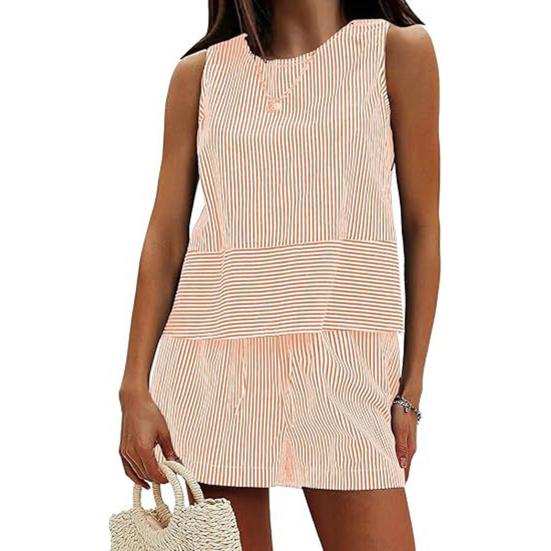 

Женские летние комплекты из 2 предметов: майка без рукавов, шорты, повседневные полосатые спортивные костюмы, комплект для отпуска на пляже S оранжевый