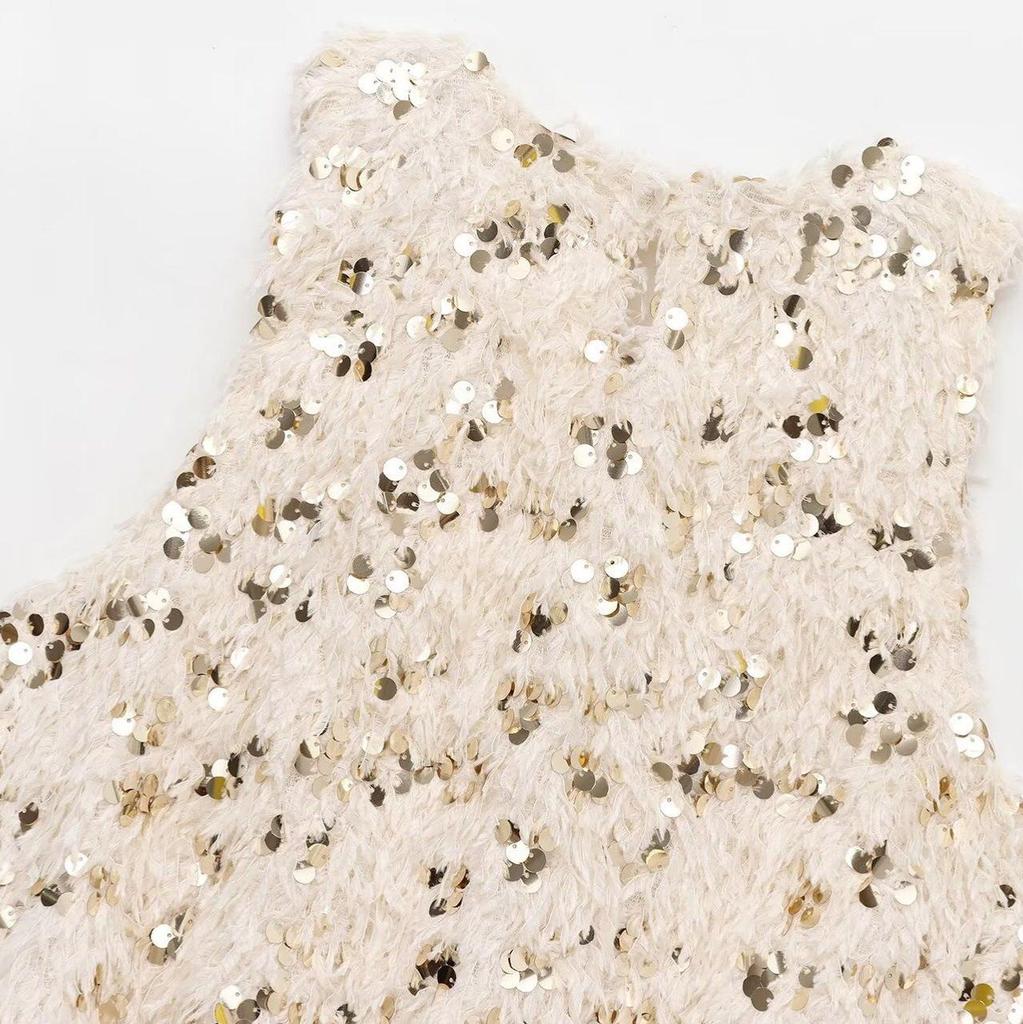 2024 Winter Women's European & American Style Sequin Round Neck Top