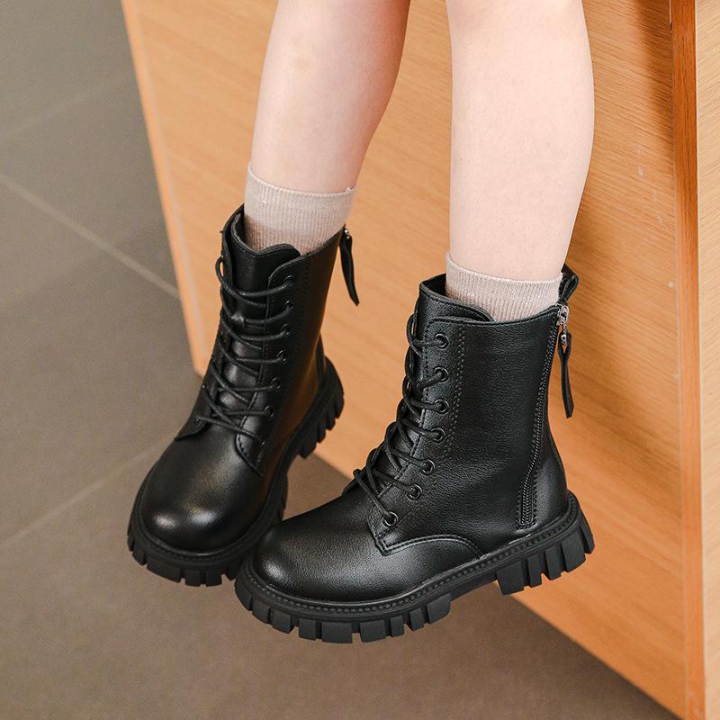 Boys Girls Motorcycle Boots Thick Soft Sole Kids Ankle Boots with Double Zipper 2024 New Children Warm Boots Round Toe Fashion