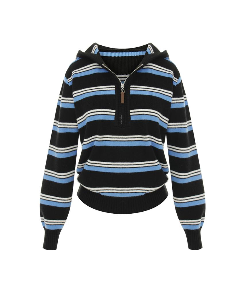 PAIGEFLYNN Half-Zip Hooded Striped Knit_P6Akn014C