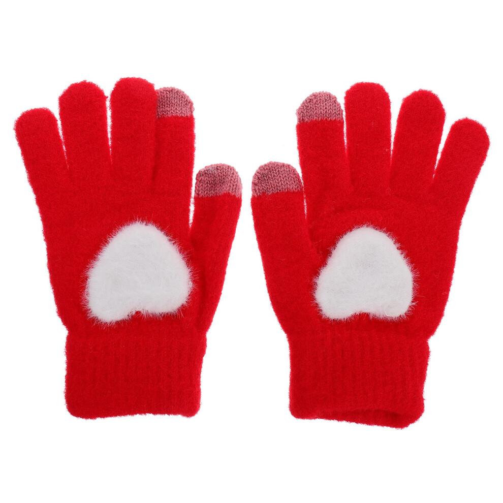 1 Pair Heart Knitting Winter Gloves Thicken Touchscreen Knitted