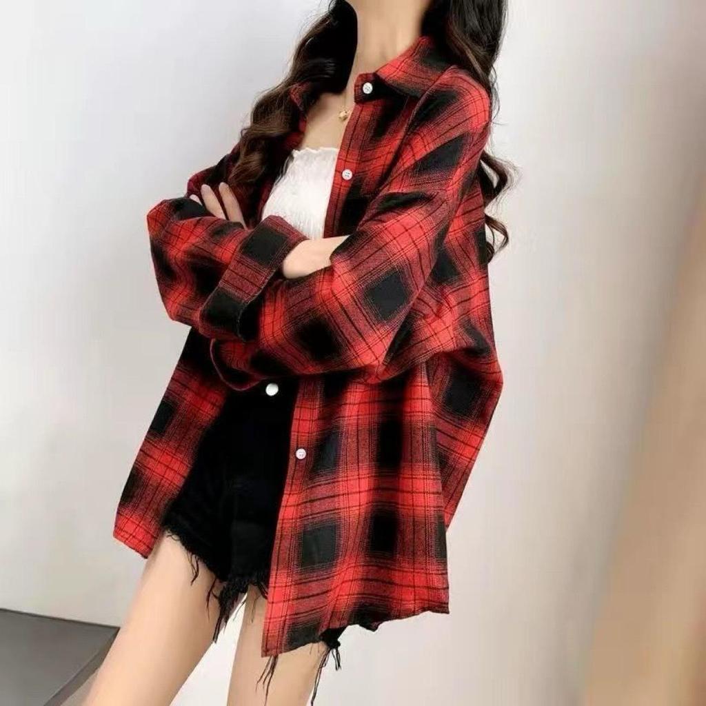 2026 Spring/Autumn Women's Loose Plaid Shirt - Versatile Korean Retro Hong Kong Style Outerwear.