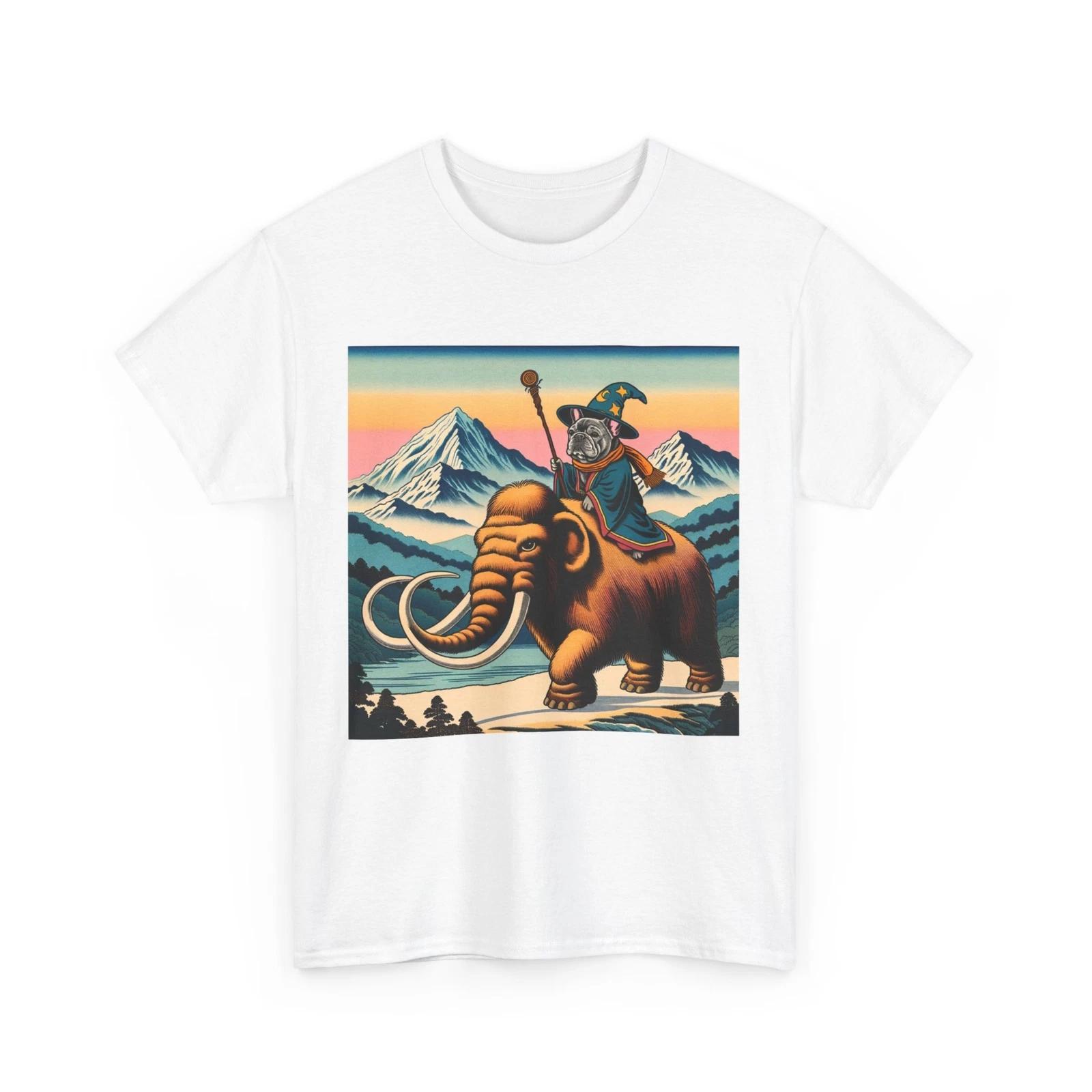 

Unisex Adult T Shirt French Bulldog Wizard Riding Wooly Mammoth Funny Dog Tee 3XL