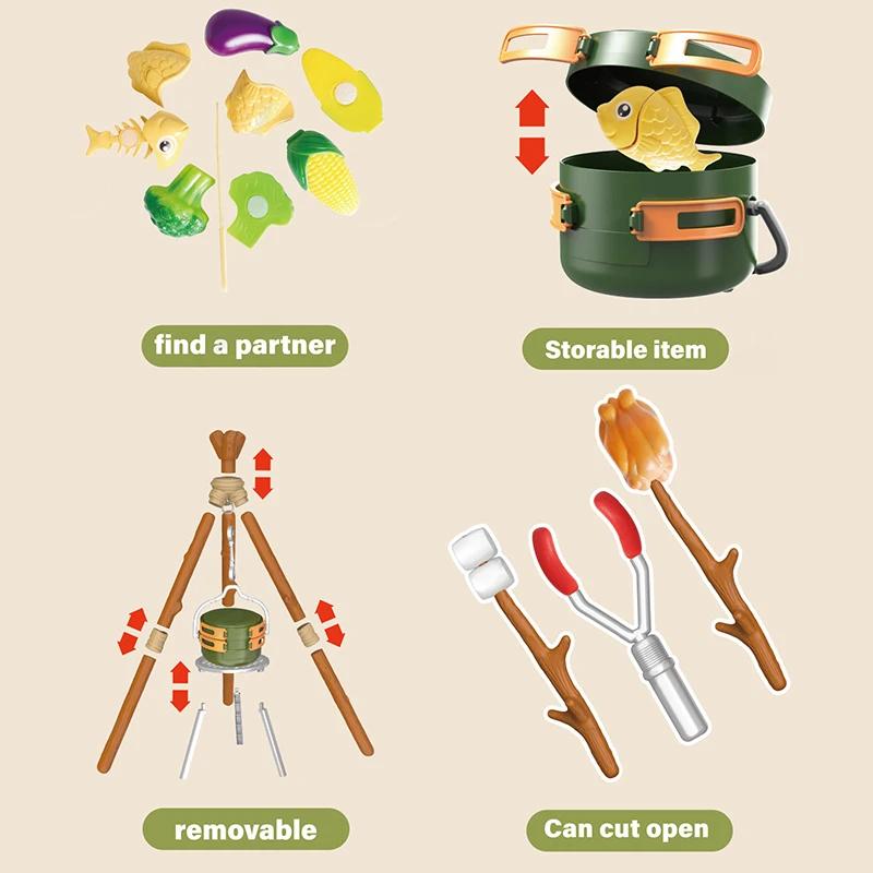 51-teiliges simuliertes Lagerfeuer Camping Spielzeug Rollenspielhaus Küche Essen Picknick Kinder Rollenspiel Set Kinder Frühpädagogisches Spielzeug